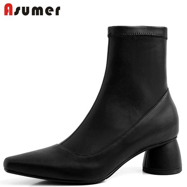 boots asumer 2021 genuine sheepskin leather women's round high heels zipper stretch ankle office ladies dress shoes, Black
boots asumer 2021 genuine sheepskin leather women's round high heels zipper stretch ankle office ladies dress shoes, Black