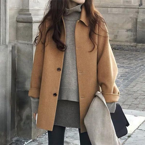 women's wool & blends double faced cashmere overcoat for small single breasted autumn and winter solid color flannel, Black
women's wool & blends double faced cashmere overcoat for small single breasted autumn and winter solid color flannel, Black