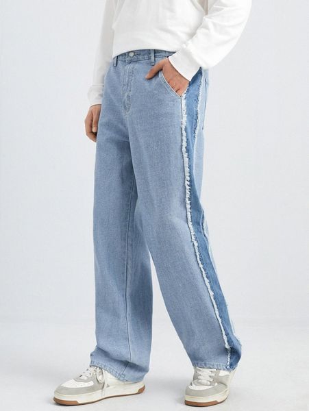 men raw trim straight leg jeans m0md#, Blue