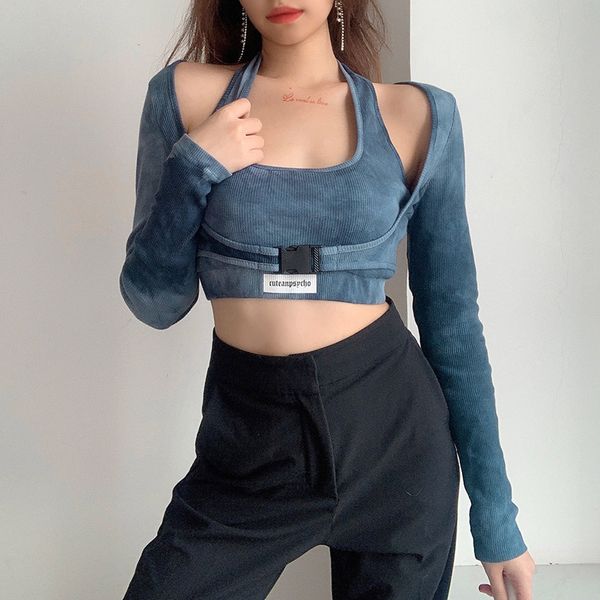 women's tie-dye t-shirt casual long sleeve tight low collar halter two-pieces sports vest streatwear 2020 spring autumn, White
women's tie-dye t-shirt casual long sleeve tight low collar halter two-pieces sports vest streatwear 2020 spring autumn, White