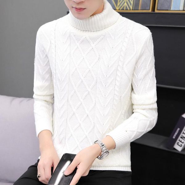 men's sweater autumn and winter new loose high collar warm bottomed sweater1, White;black