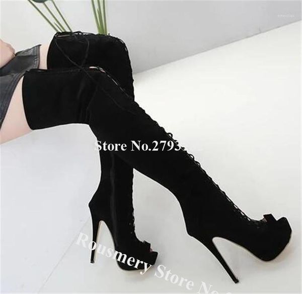 est women peep toe suede leather high platform stiletto heel over knee gladiator boots lace-up black heel long boots1
est women peep toe suede leather high platform stiletto heel over knee gladiator boots lace-up black heel long boots1