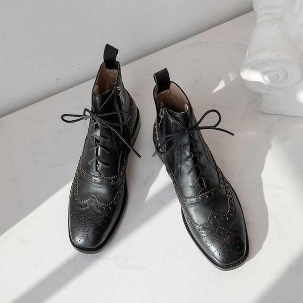 boots ankle women winter shoes british brogue carved genuine leather square toe lace up botas mujer, Black
boots ankle women winter shoes british brogue carved genuine leather square toe lace up botas mujer, Black