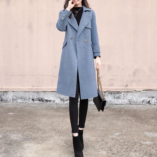 women's wool & blends woollen coat middle and long 2021 korean loose british college students' autumn winter woolen, Black
women's wool & blends woollen coat middle and long 2021 korean loose british college students' autumn winter woolen, Black