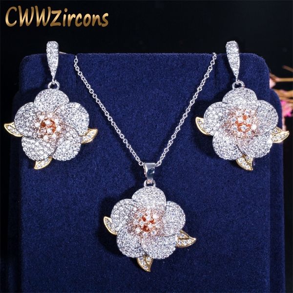 cwwzircons 3 tone rose gold full micro pave cubic zirconia ladies flower pendant necklace and earrings jewelry sets t063 201222, Slivery;crystal
cwwzircons 3 tone rose gold full micro pave cubic zirconia ladies flower pendant necklace and earrings jewelry sets t063 201222, Slivery;crystal