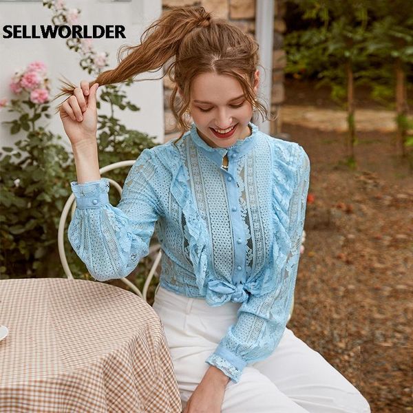 women's blouses & shirts stand collar lace women blouse shirt long sleeve hollow out ruffle female high street style ladies, White
women's blouses & shirts stand collar lace women blouse shirt long sleeve hollow out ruffle female high street style ladies, White