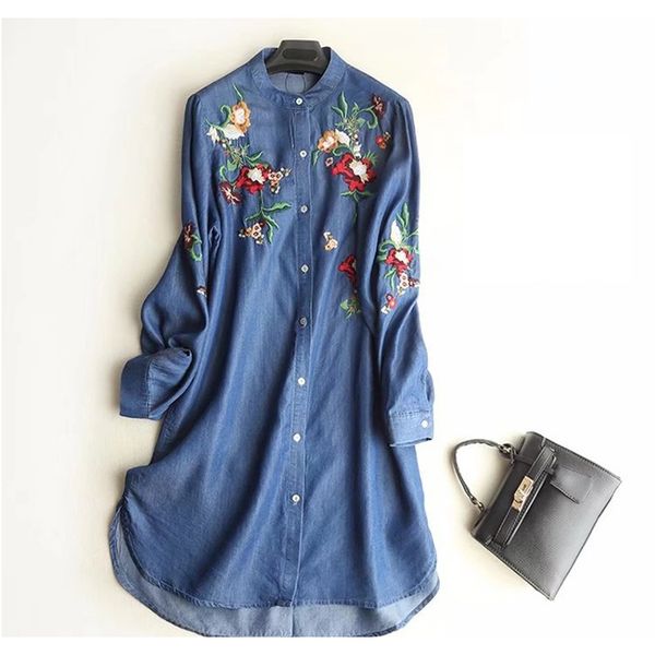2019 women thin denim loose embroidery dress long sleeve flower long blouse stand color split vintage f jllvzb, Black
2019 women thin denim loose embroidery dress long sleeve flower long blouse stand color split vintage f jllvzb, Black