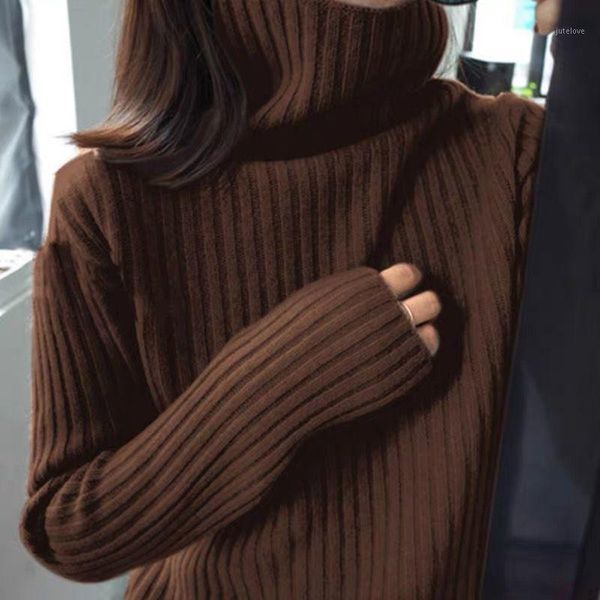 women 2021 autumn winter knit turtleneck cashmere sweater female loose casual pullover jumper ladies long sleeve mujer e751, White;black