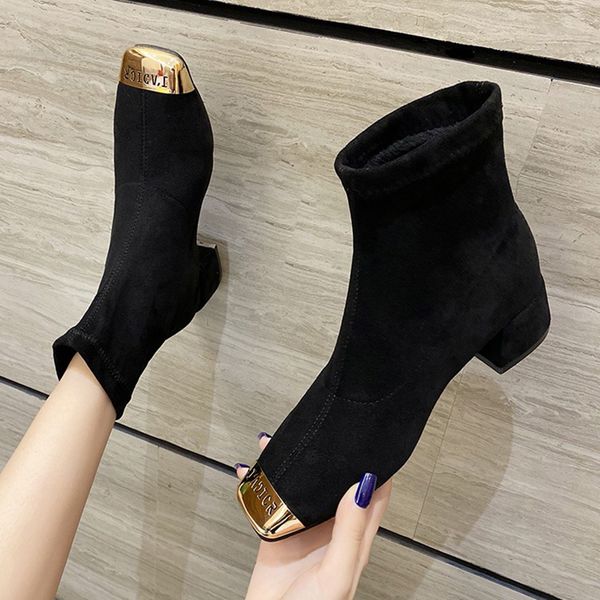 women's 2020 winter fashions designer herd half square toe high heel pad elastic suede boots long party shoes gji7, Black 
women's 2020 winter fashions designer herd half square toe high heel pad elastic suede boots long party shoes gji7, Black