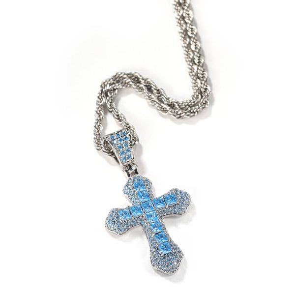 new factory design blue zirconia micro pave cross pendant necklace hip hop style man women lovers jewelry, Silver
new factory design blue zirconia micro pave cross pendant necklace hip hop style man women lovers jewelry, Silver