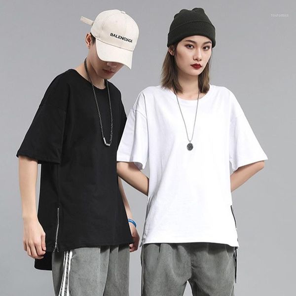 summer zipper harajuku punk men women loose cartoon female couple fun oversized t shirt korean clothing streetwear tees1, White 
summer zipper harajuku punk men women loose cartoon female couple fun oversized t shirt korean clothing streetwear tees1, White