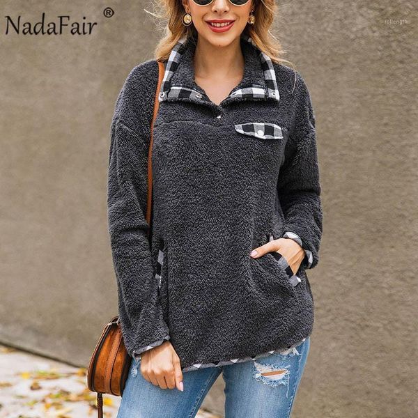 nadafair 2020 autumn winter casual hoodies women sweatshirt plaid patchwork pockets faux fur pullover coat1, Black
nadafair 2020 autumn winter casual hoodies women sweatshirt plaid patchwork pockets faux fur pullover coat1, Black