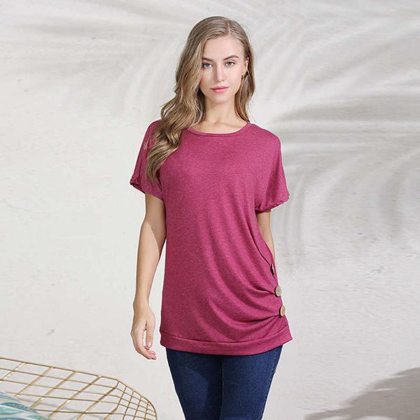 loose color round neck new solid and thin t-shirt for women in summer 2019, Black;gray 
loose color round neck new solid and thin t-shirt for women in summer 2019, Black;gray