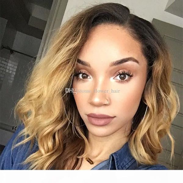 short bob wavy virgin hair full lace front wig side part 16inch 1b# 27# ombre blonde brazilian human hair wig with baby hair, Black;brown
short bob wavy virgin hair full lace front wig side part 16inch 1b# 27# ombre blonde brazilian human hair wig with baby hair, Black;brown