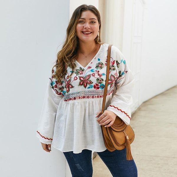plus size blouse long sleeve women summer v neck flare sleeve embroidery floral solid casual blouse cotton ladies tunic 1, White
plus size blouse long sleeve women summer v neck flare sleeve embroidery floral solid casual blouse cotton ladies tunic 1, White