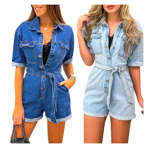 womens plain lapel short sleeve single-brested lace up pockets denim jumpsuit casual rompers one piece shorts, Black;white
womens plain lapel short sleeve single-brested lace up pockets denim jumpsuit casual rompers one piece shorts, Black;white