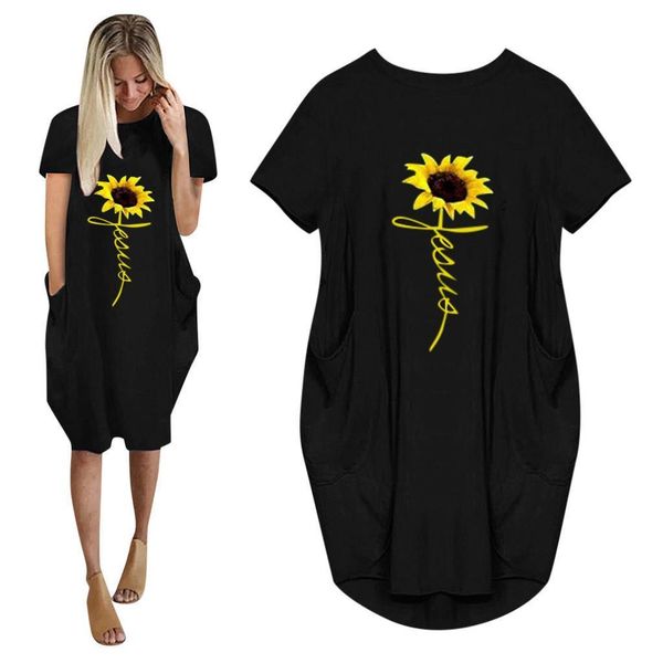 # h30 sunflower print plus платья размера для женщин дамы негабаритный с коротким рукавом карманные мини-платье повседневное свободное летне, Gray 
# h30 sunflower print plus платья размера для женщин дамы негабаритный с коротким рукавом карманные мини-платье повседневное свободное летне, Gray