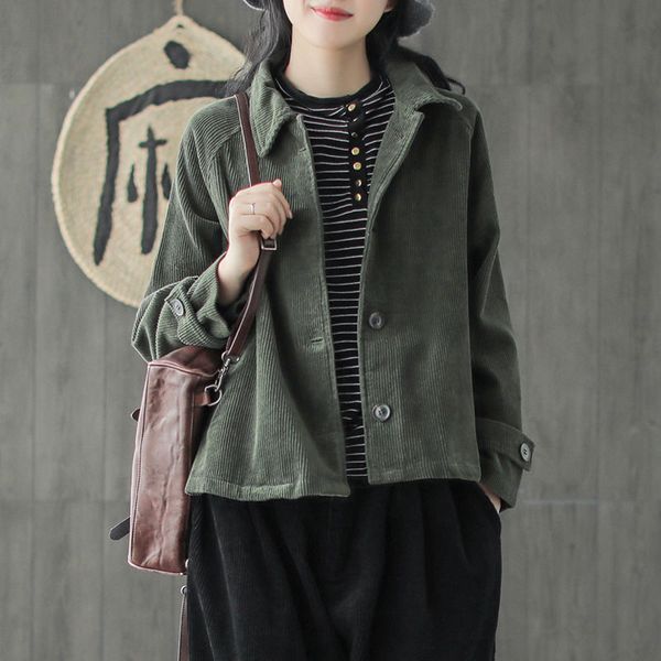 new arrival arts style spring autumn women long sleeve loose coats cotton corduroy retro turn-down collar casual jackets d447 201026, Black;brown
new arrival arts style spring autumn women long sleeve loose coats cotton corduroy retro turn-down collar casual jackets d447 201026, Black;brown