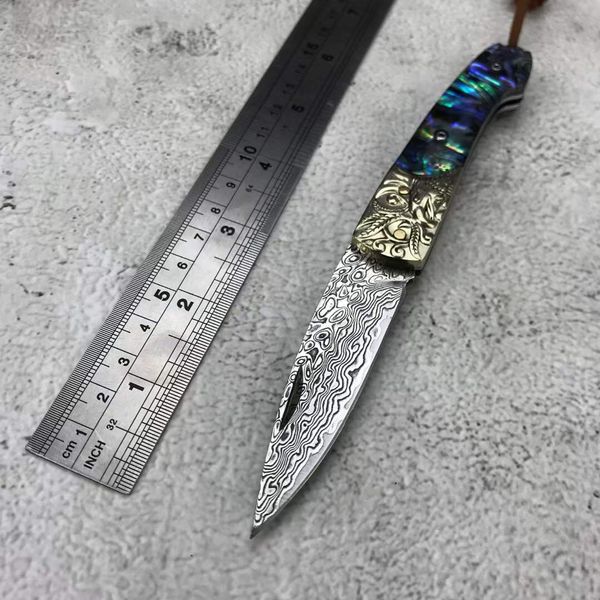 damascus folding knife color shell 3d carved copper handle suitable for daily carrying collection of outdoor camping survival tools
damascus folding knife color shell 3d carved copper handle suitable for daily carrying collection of outdoor camping survival tools