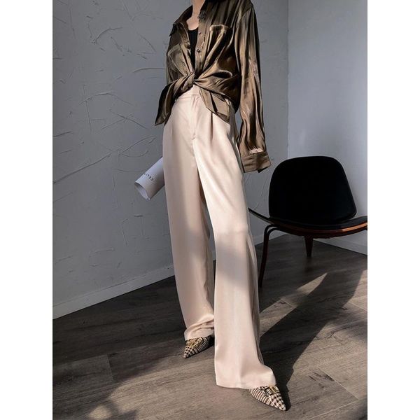 women's pants & capris summer women trousers silk satin solid color length thin section loose straight leg wide female, Black;white
women's pants & capris summer women trousers silk satin solid color length thin section loose straight leg wide female, Black;white