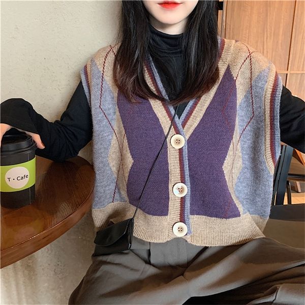 women spring knitted jacke fashion plaid patterns printed sleeveless single-breasted knitwear female student preppy style jacket 201214, Black;white
women spring knitted jacke fashion plaid patterns printed sleeveless single-breasted knitwear female student preppy style jacket 201214, Black;white