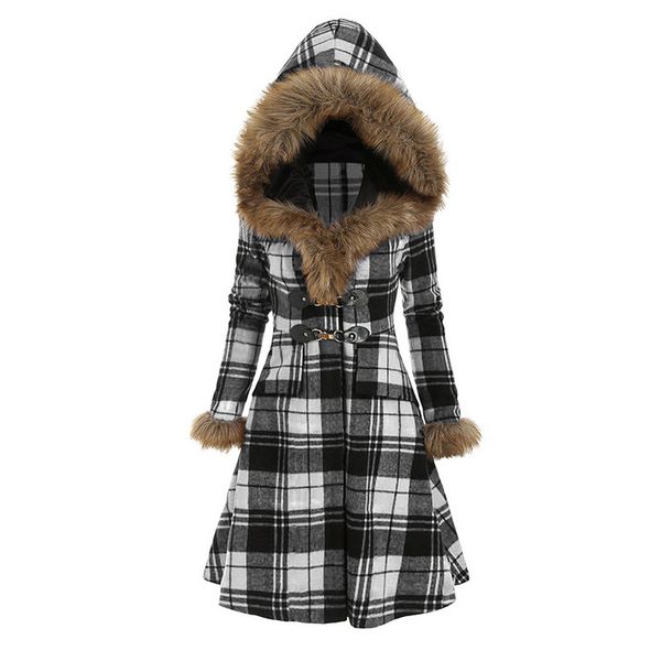 amazon popular hooded fur alloy buckle slim plaid long sleeve european and american womens clothing woolen mid-length coat, Black
amazon popular hooded fur alloy buckle slim plaid long sleeve european and american womens clothing woolen mid-length coat, Black