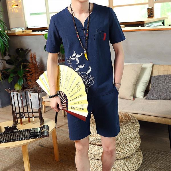 5 colors lotus printed chinese style tracksuit men summer clothes set short sleeve linen shorts plus size 2 peice sets 5xl1, Gray
5 colors lotus printed chinese style tracksuit men summer clothes set short sleeve linen shorts plus size 2 peice sets 5xl1, Gray