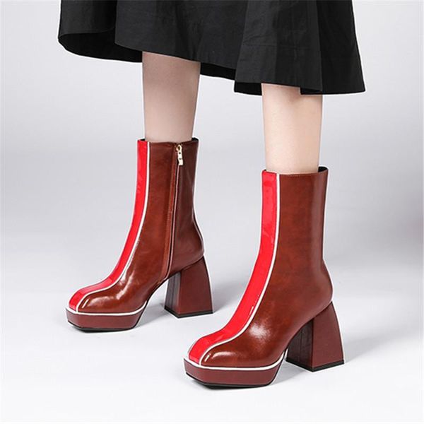 2021 autumn women mid-calf boots genuine leather platform thick heels pumps night club shoes woman heels black brown
2021 autumn women mid-calf boots genuine leather platform thick heels pumps night club shoes woman heels black brown
