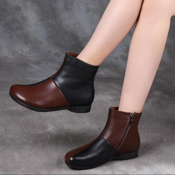 women's boots genuine leather ankle boots woman outdoor western flat heels female retro winter shoes, Black
women's boots genuine leather ankle boots woman outdoor western flat heels female retro winter shoes, Black