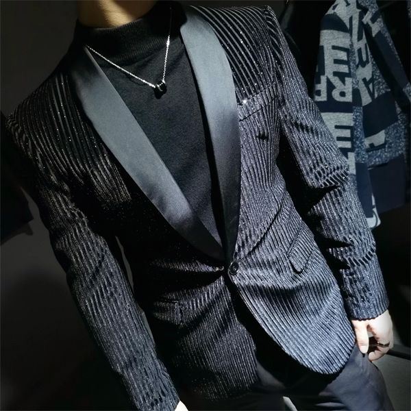 korean style gold velvet stripe blazer man stage costumes for singer stylish blazers for men blazer hombre terno masculino black q1216, White;black
korean style gold velvet stripe blazer man stage costumes for singer stylish blazers for men blazer hombre terno masculino black q1216, White;black