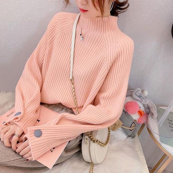 autumn winter half turtleneck sweater solid color loose long sleeve pullovers thicken warm womens winter sweaters, White;black
autumn winter half turtleneck sweater solid color loose long sleeve pullovers thicken warm womens winter sweaters, White;black