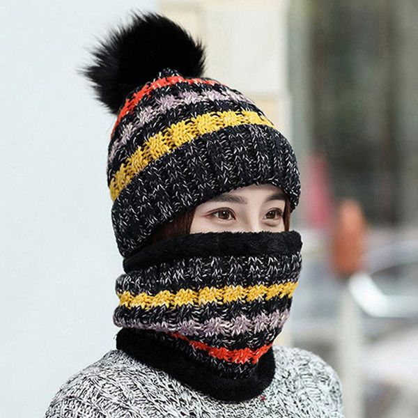 cycling caps & masks 2pcs balaclava winter hat beanieswomen scarf warm breathable wool knitted stripe pompom female putdoor windproof bonnet, Black
cycling caps & masks 2pcs balaclava winter hat beanieswomen scarf warm breathable wool knitted stripe pompom female putdoor windproof bonnet, Black