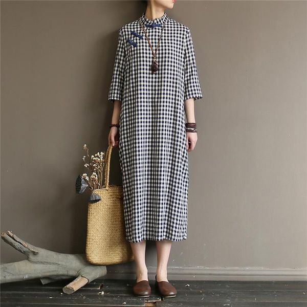 johnature women stand plaid dress button 2020 summer new cotton linen vintage cheongsam women cloths button shirt dresses, Red
johnature women stand plaid dress button 2020 summer new cotton linen vintage cheongsam women cloths button shirt dresses, Red