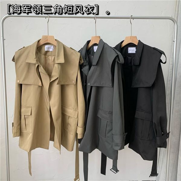 quality fall 2021 small windbreaker retro navy triangle coat british mid long coat, Tan;black
quality fall 2021 small windbreaker retro navy triangle coat british mid long coat, Tan;black