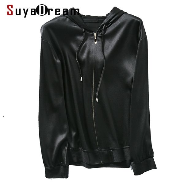 suyadream women silk hoodies 92.1%silk 7.9%spandex solid black hooded zip-up 2020 spring summer outwear lj201102
suyadream women silk hoodies 92.1%silk 7.9%spandex solid black hooded zip-up 2020 spring summer outwear lj201102