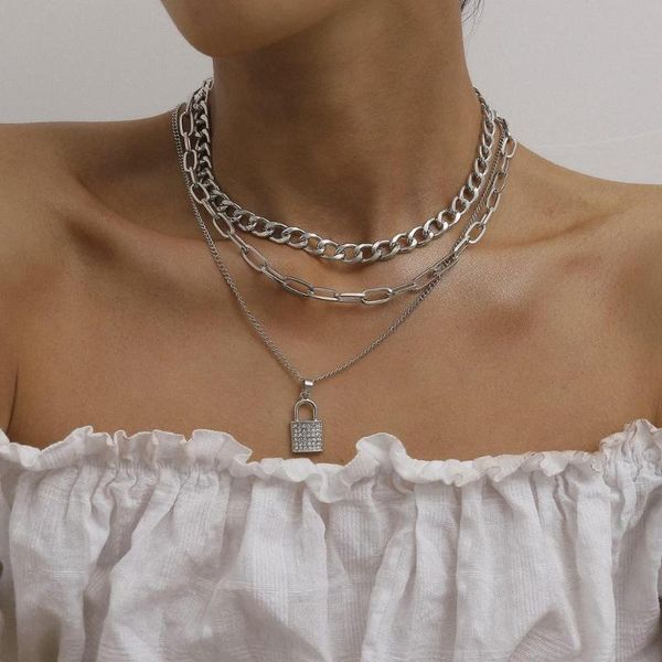 chains hc 2021 punk multi layer women choker necklace cuban link chain crystal bling lock pendant party femme collar jewelry t, Silver
chains hc 2021 punk multi layer women choker necklace cuban link chain crystal bling lock pendant party femme collar jewelry t, Silver