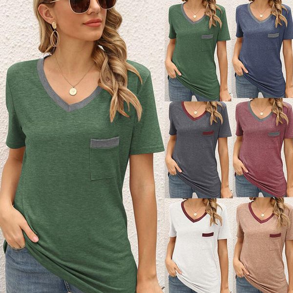 women's pocket v neck short sleeve t-shirt summer casual 2021 new breathable t-shirts, White
women's pocket v neck short sleeve t-shirt summer casual 2021 new breathable t-shirts, White