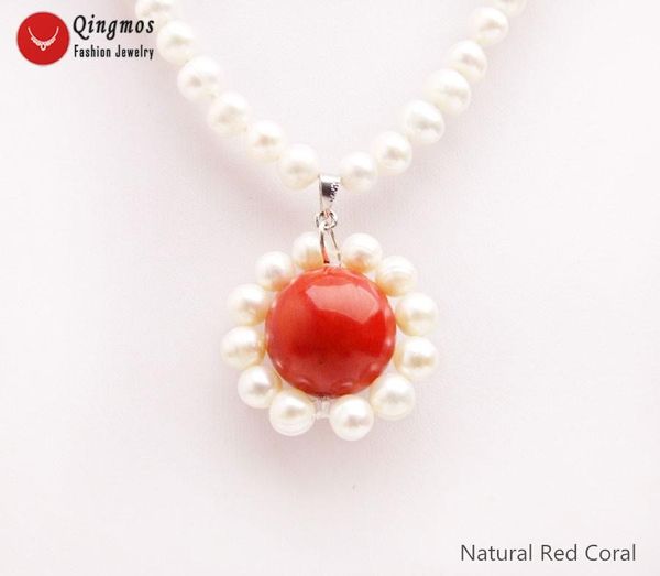 pendant necklaces qingmos fashion 30mm natural pearl necklace for women with 6-7mm white 18mm red coral jewelry 17" nec6533, Silver
pendant necklaces qingmos fashion 30mm natural pearl necklace for women with 6-7mm white 18mm red coral jewelry 17" nec6533, Silver