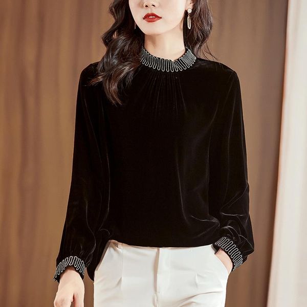 vintage real silk velvet women black shirt elegant fashion stand collar long sleeve blouses loose lady blouse autumn winter, White
vintage real silk velvet women black shirt elegant fashion stand collar long sleeve blouses loose lady blouse autumn winter, White