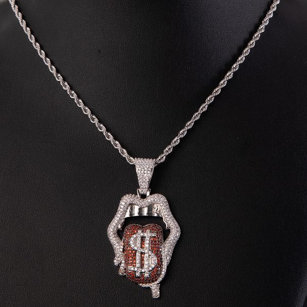 new arrival tongue charm lips pendant necklace in $ cubic with rope chain men women hip hop jewelry gift, Silver
new arrival tongue charm lips pendant necklace in $ cubic with rope chain men women hip hop jewelry gift, Silver