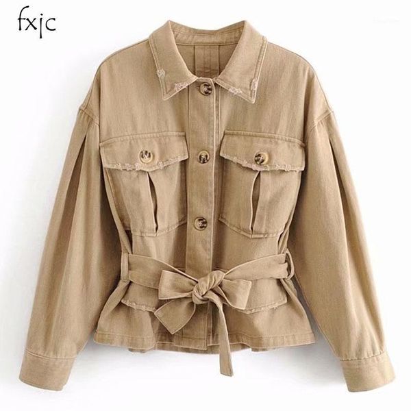 autumn women's waist long sleeve lapel coat 2020 england loose wild tide female belted pocket with frayed denim jacket1, Black;brown