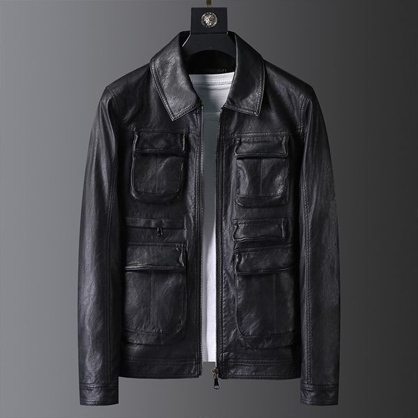 2020 new trend men's motorcycle leather jacket jacket slim fitting three dimensional pocket lapel leather coat autumn, Black
2020 new trend men's motorcycle leather jacket jacket slim fitting three dimensional pocket lapel leather coat autumn, Black