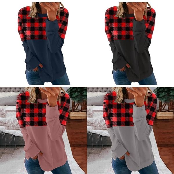 2021 spring autumn women patchwork plaid t-shirt long sleeve round necks fashion loose blouse sports home clothes gg11401, Blue;red
2021 spring autumn women patchwork plaid t-shirt long sleeve round necks fashion loose blouse sports home clothes gg11401, Blue;red