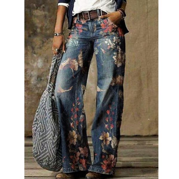 women's jeans lugentolo print thin women plus size washed straight mid waist loose casual full length spring bottoms, Blue
women's jeans lugentolo print thin women plus size washed straight mid waist loose casual full length spring bottoms, Blue