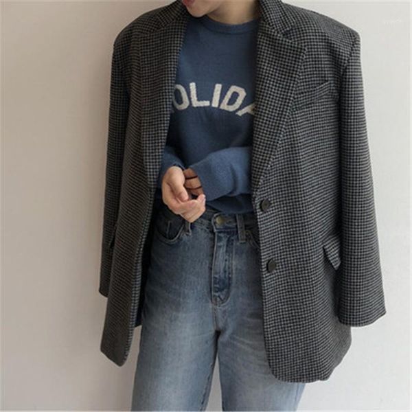 new retro classic plaid suit jackets women winter casual loose should pads warm thick female woolen suits coat oversize blazers1, White;black
new retro classic plaid suit jackets women winter casual loose should pads warm thick female woolen suits coat oversize blazers1, White;black