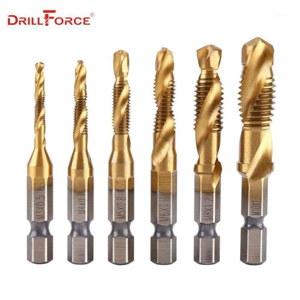 6pcs m3-m10 screw tap drill bits hss taps woodworking metric combination bit high speed steel titanium 1/4" in quick change hex1 
6pcs m3-m10 screw tap drill bits hss taps woodworking metric combination bit high speed steel titanium 1/4" in quick change hex1