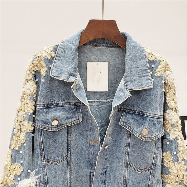 gold thread floral embroidery denim woman long blue sleeve beads dening woman's loose coat chic vintage 2021 jacket 1b7v, Black;brown
gold thread floral embroidery denim woman long blue sleeve beads dening woman's loose coat chic vintage 2021 jacket 1b7v, Black;brown