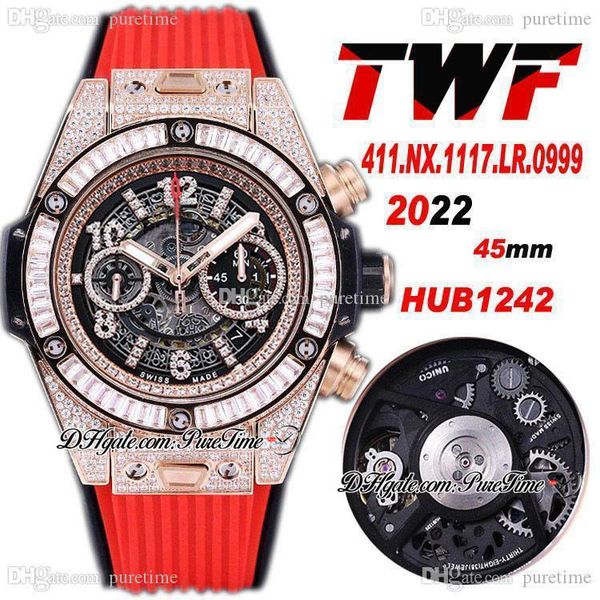 twf hub1242 automatic chronograph mens watch rose gold diamonds case square diamond bezel skeleton dial red rubber watches super edition 202, Slivery;brown
twf hub1242 automatic chronograph mens watch rose gold diamonds case square diamond bezel skeleton dial red rubber watches super edition 202, Slivery;brown