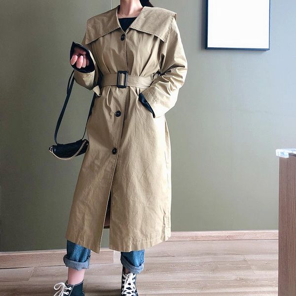 aransue autumn 2020 new windbreak long design women's korean version loose trench belt open-forked coat, Tan;black
aransue autumn 2020 new windbreak long design women's korean version loose trench belt open-forked coat, Tan;black
