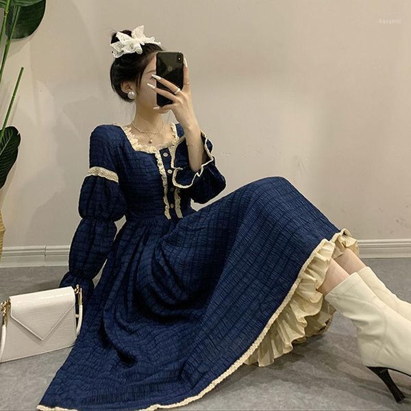 women's lace midi dress, autumn retro square collar woman dresses vestido de mujer femme robe1, Black;gray 
women's lace midi dress, autumn retro square collar woman dresses vestido de mujer femme robe1, Black;gray